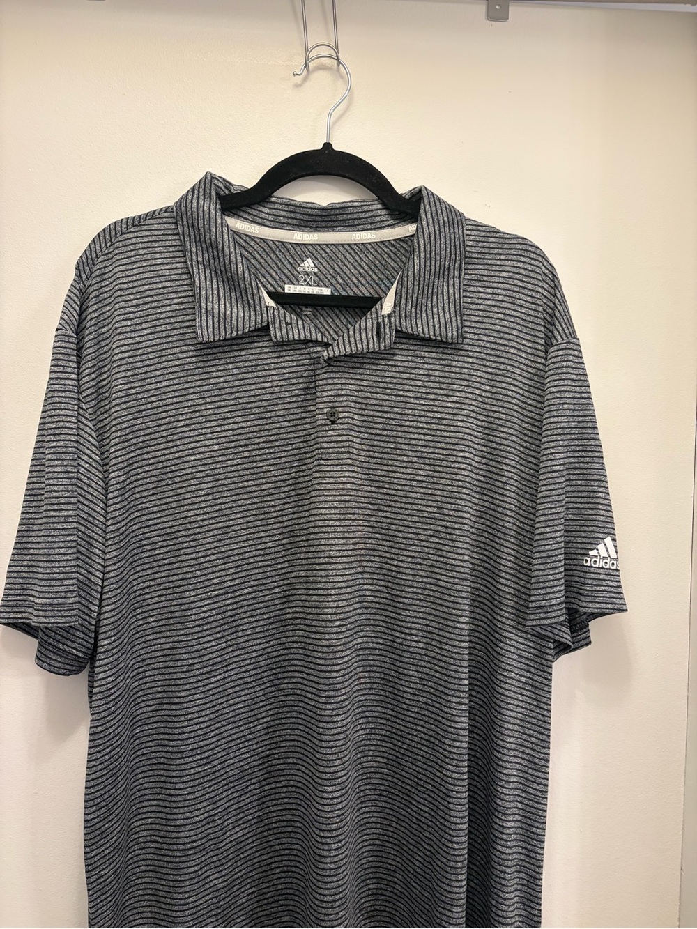 Adidas Golf Performance Polo Shirt Mens 2XL XXL Gray Black Striped Short Sleeve - Picture 2 of 8